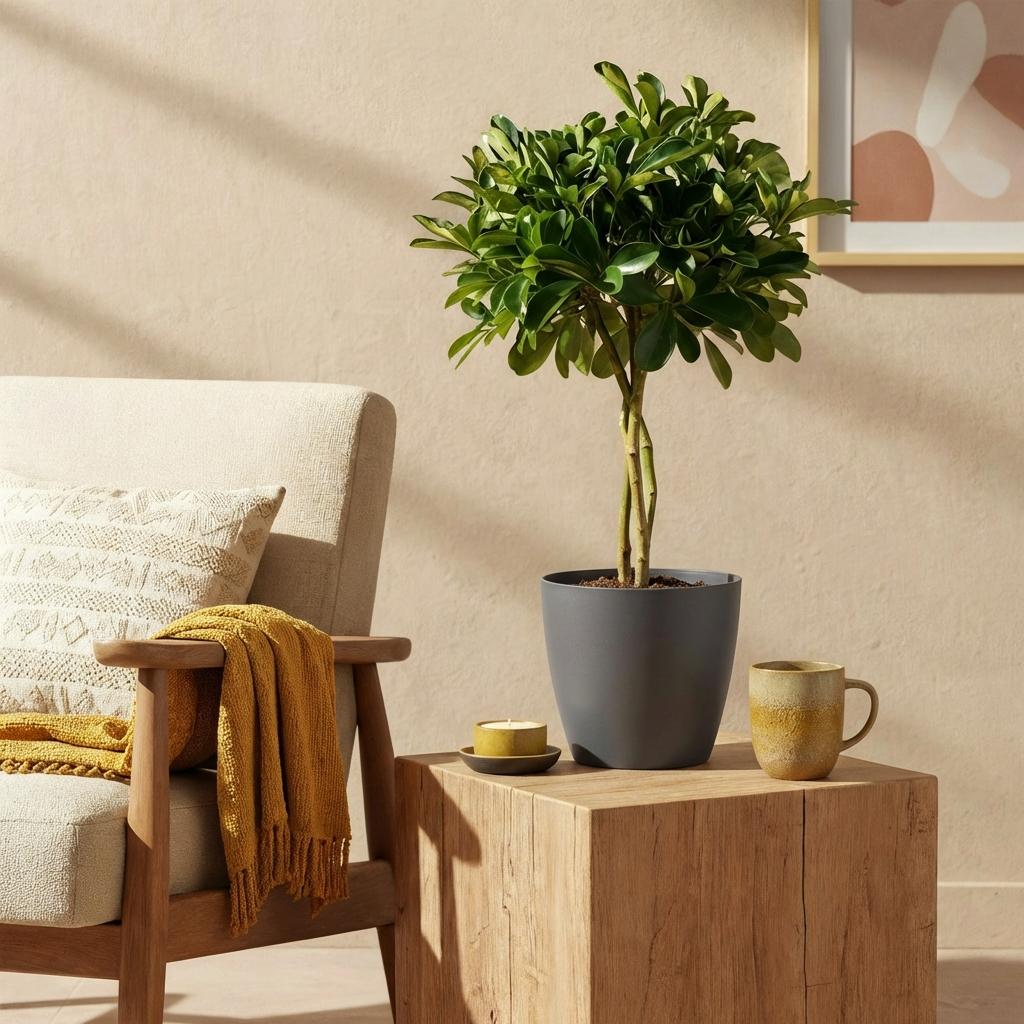 Schefflera Gold Capelle - Vingerboom - Weinig onderhoud - Groen - goud - 1 Plant - met Potter Grijs - Pot 21cm - Hoogte 70-80cm