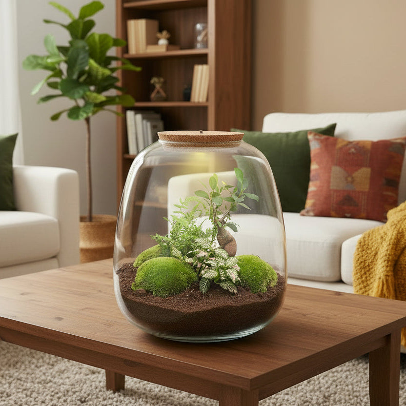 Planten terrarium - Emma - DIY kit - ↑ 25 cm - Ø 23 cm - Bonsai Pink