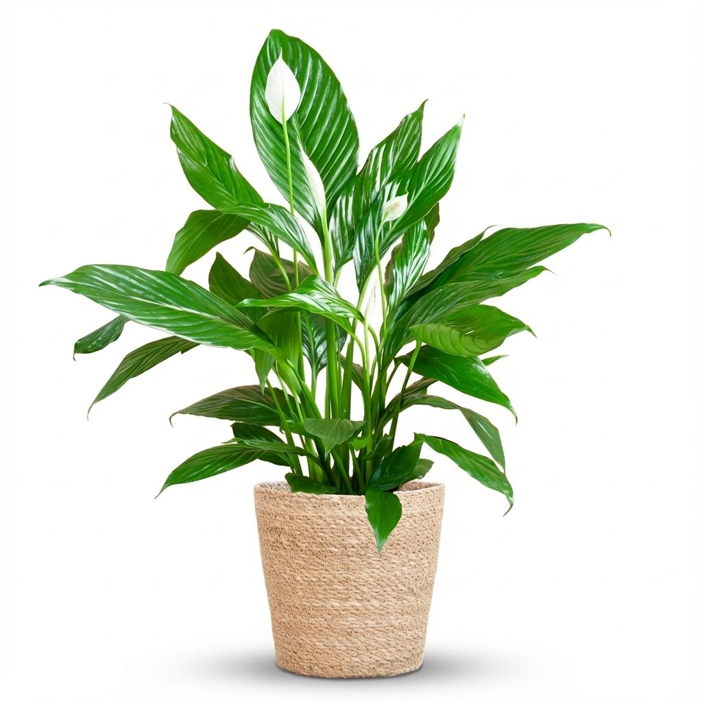 Spathiphyllum met Mand Zeegras naturel - 80cm - Ø21