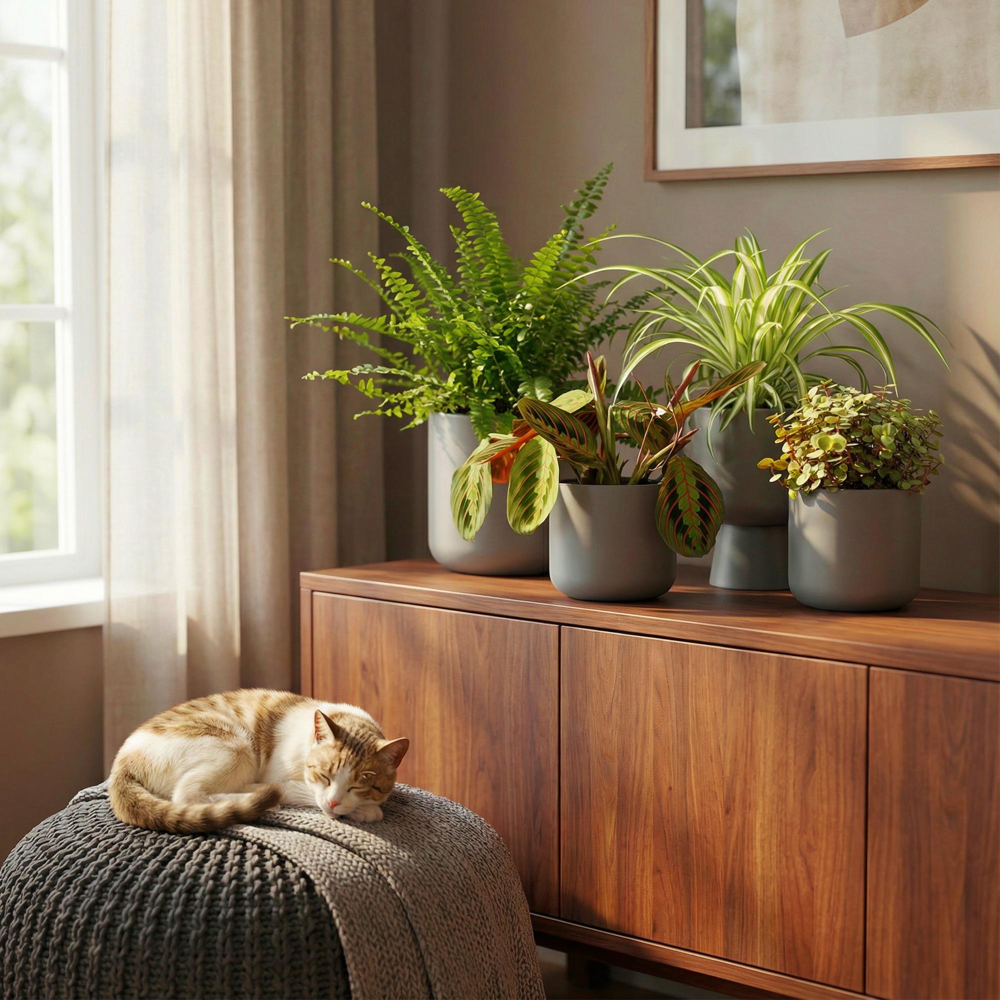 Kamerplant mix van 4  - Chlorophytum - Maranta - Calissia - Nephrolepsis - Huisdiervriendelijke Planten - Groen - 4 Planten - Pot 12cm - Hoogte 25cm