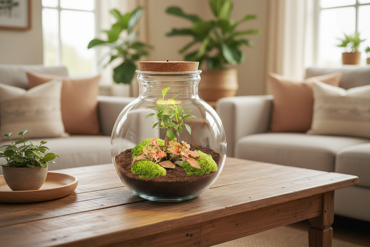 DIY Planten terrarium (met licht) - Teddy Bonsai - Ø 25 cm ↑ 26,5 cm - Met LED-kurk