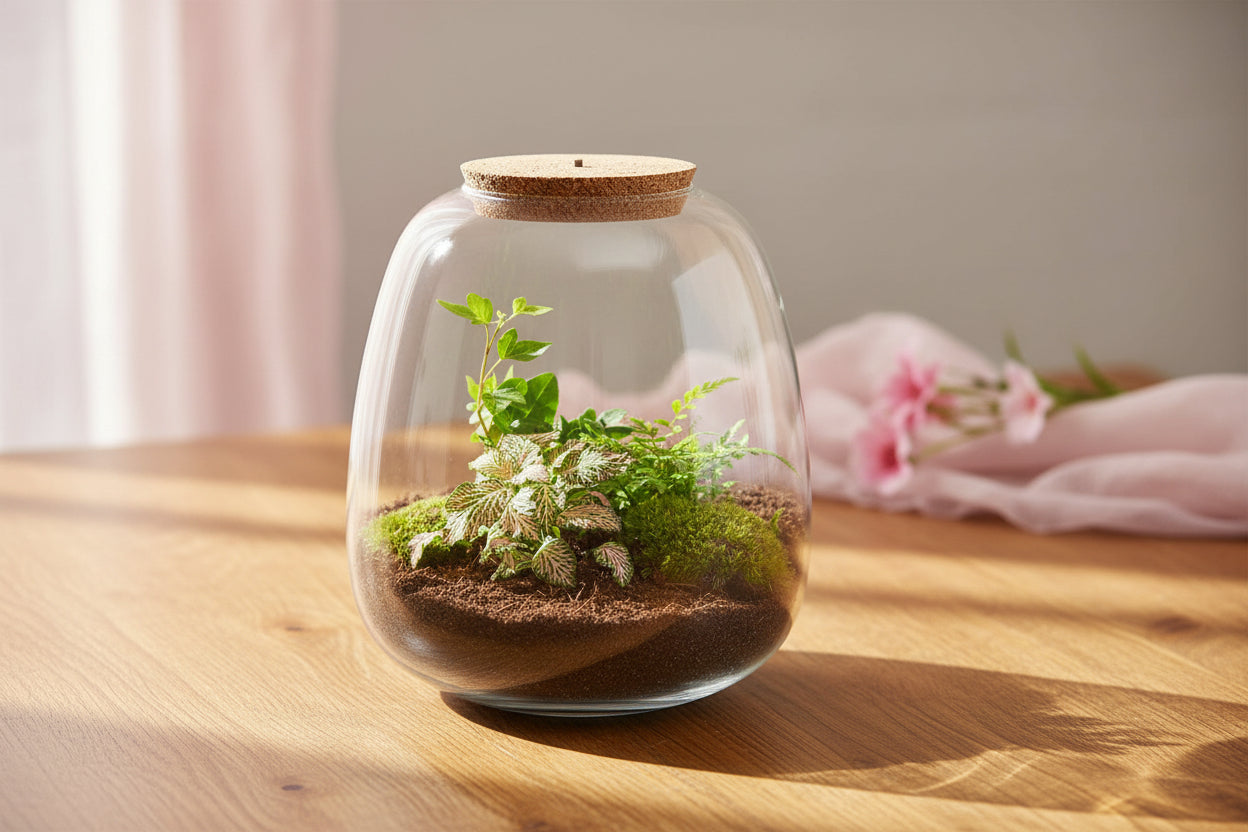 Planten terrarium - Emma - DIY kit - ↑ 25 cm - Ø 23 cm - Hedera Pink