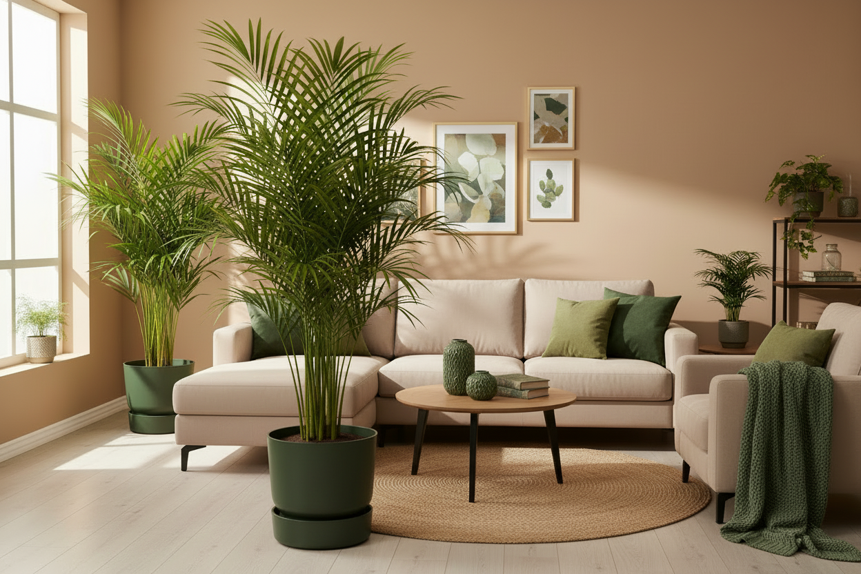 Areca palm - ↨85cm - Ø19cm inclusief elho Greenville Round groen D24xH23