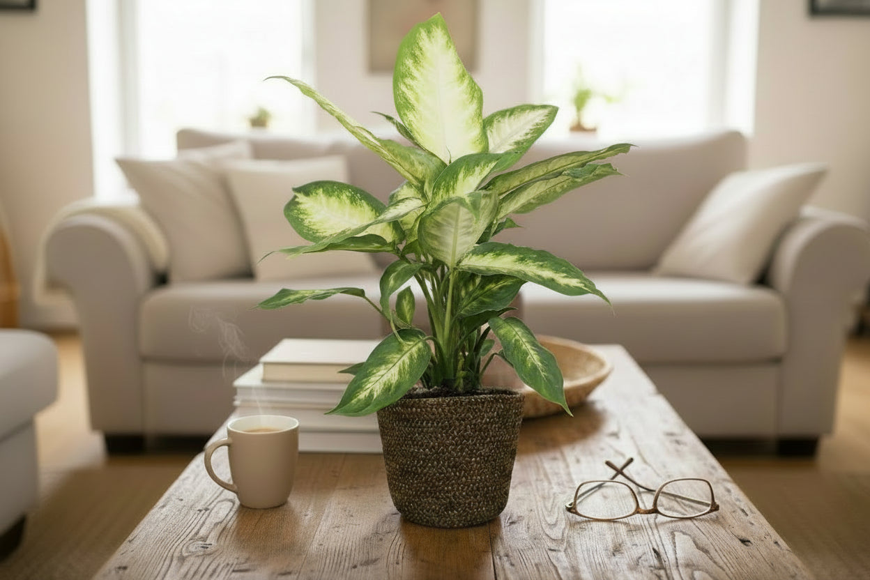 Dieffenbachia Camilla - Ø17cm - ↕45cm + Selin Pot D18x16cm - Zwart