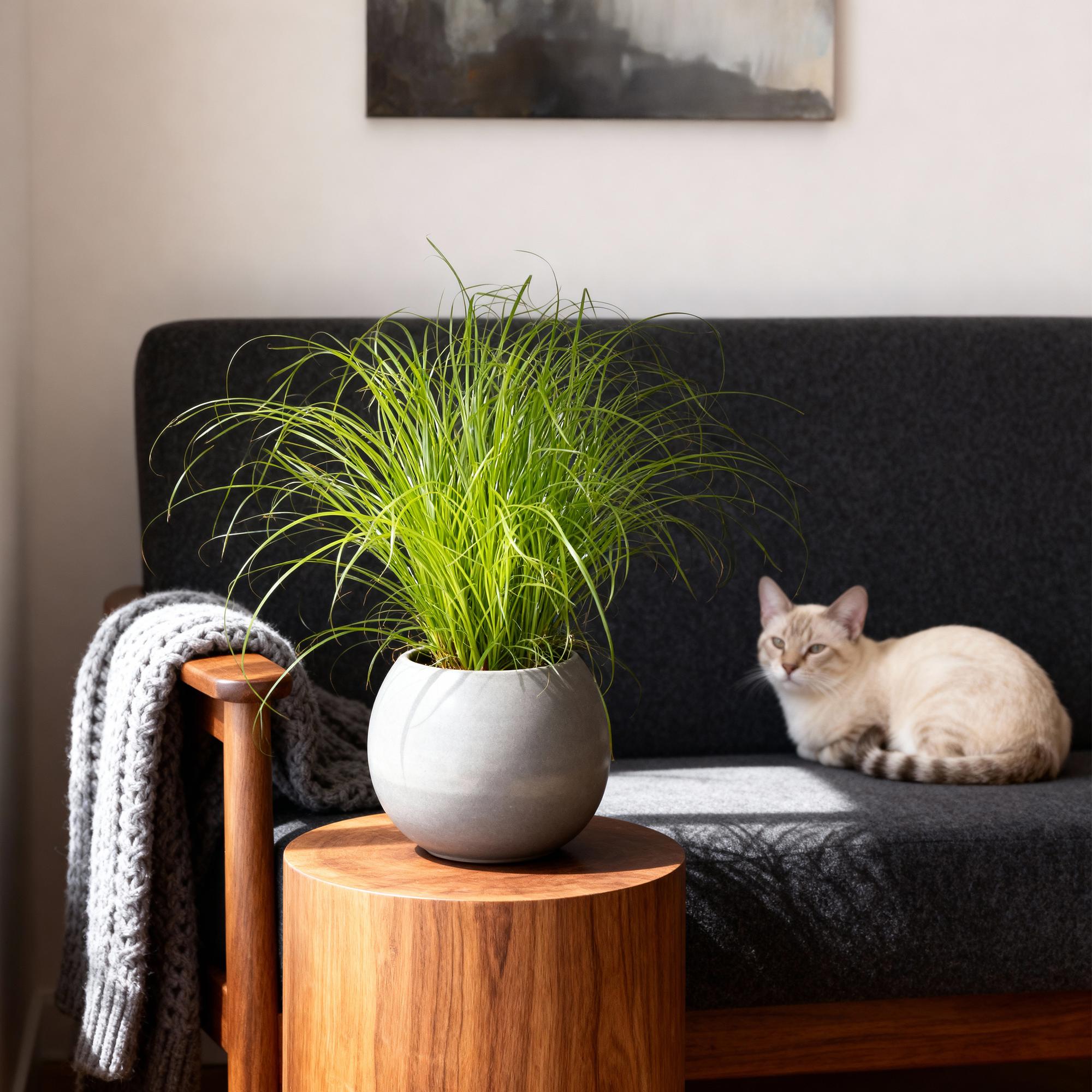 Kattengras 4 stuks  - Cyperus alternifolius Zumula - Kattengras - Huisdiervriendelijk - Groen - 4 Planten - Pot 12cm - Hoogte 28-30cm