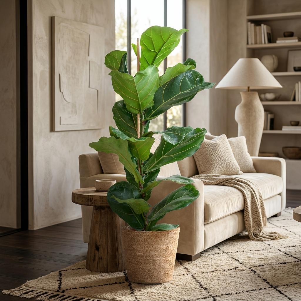 Ficus Lyrata met Mand Zeegras naturel - 80cm - Ø21