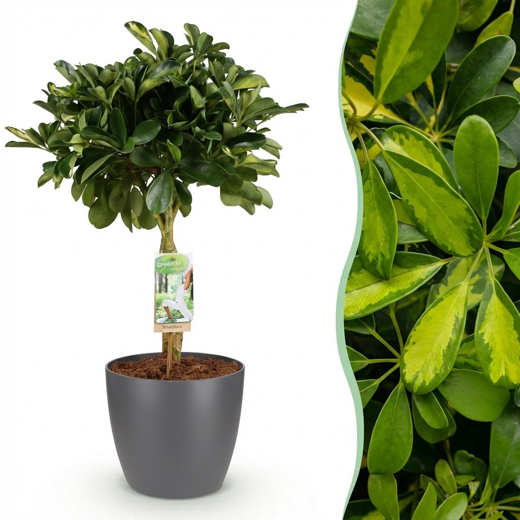 Schefflera Gold Capelle - Vingerboom - Weinig onderhoud - Groen - goud - 1 Plant - met Potter Grijs - Pot 21cm - Hoogte 70-80cm