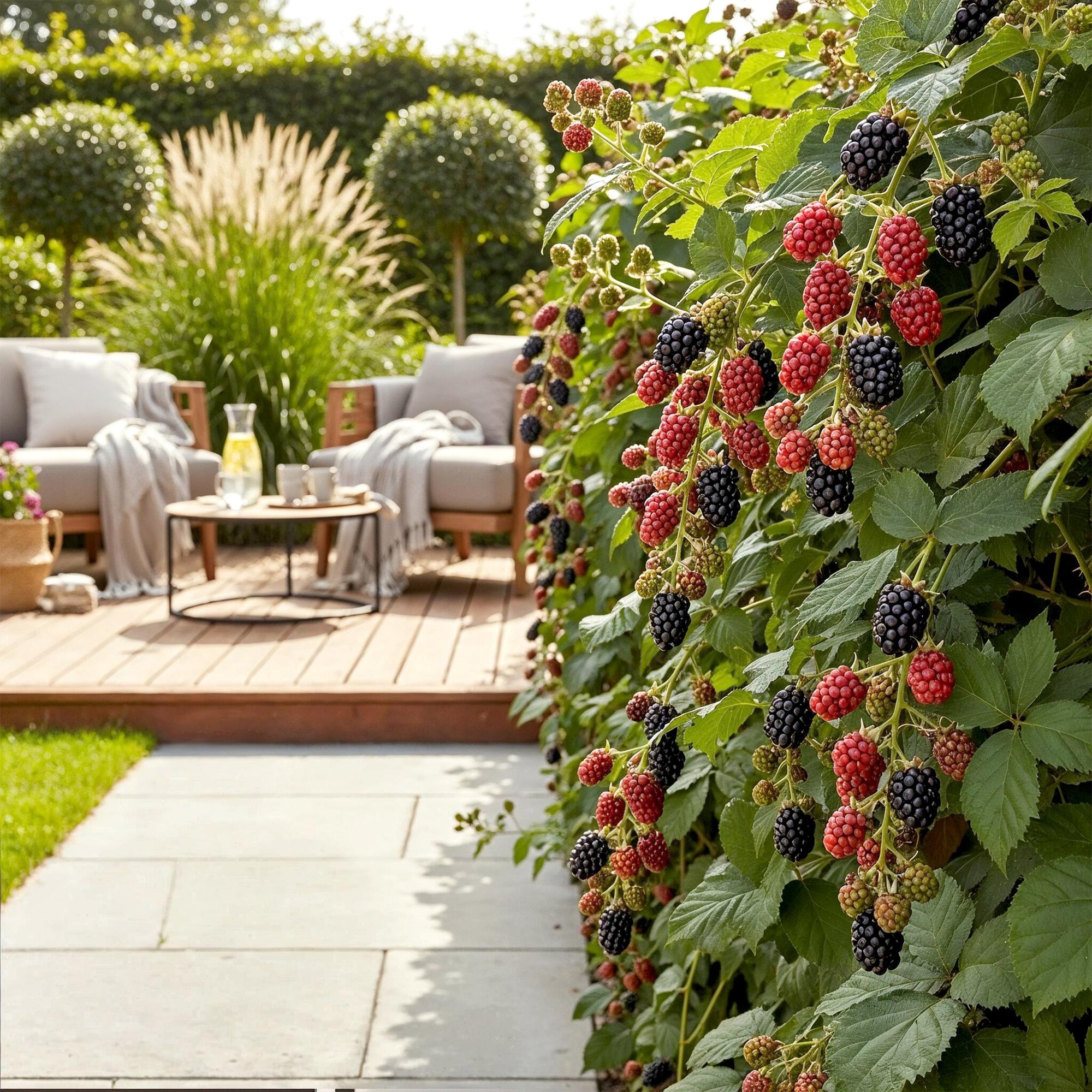 Fruitplanten -3x  Doornloze Braam - Rubus Thornfree - Winterhard - 3 Planten - Pot 9 cm - Zwarte Braam