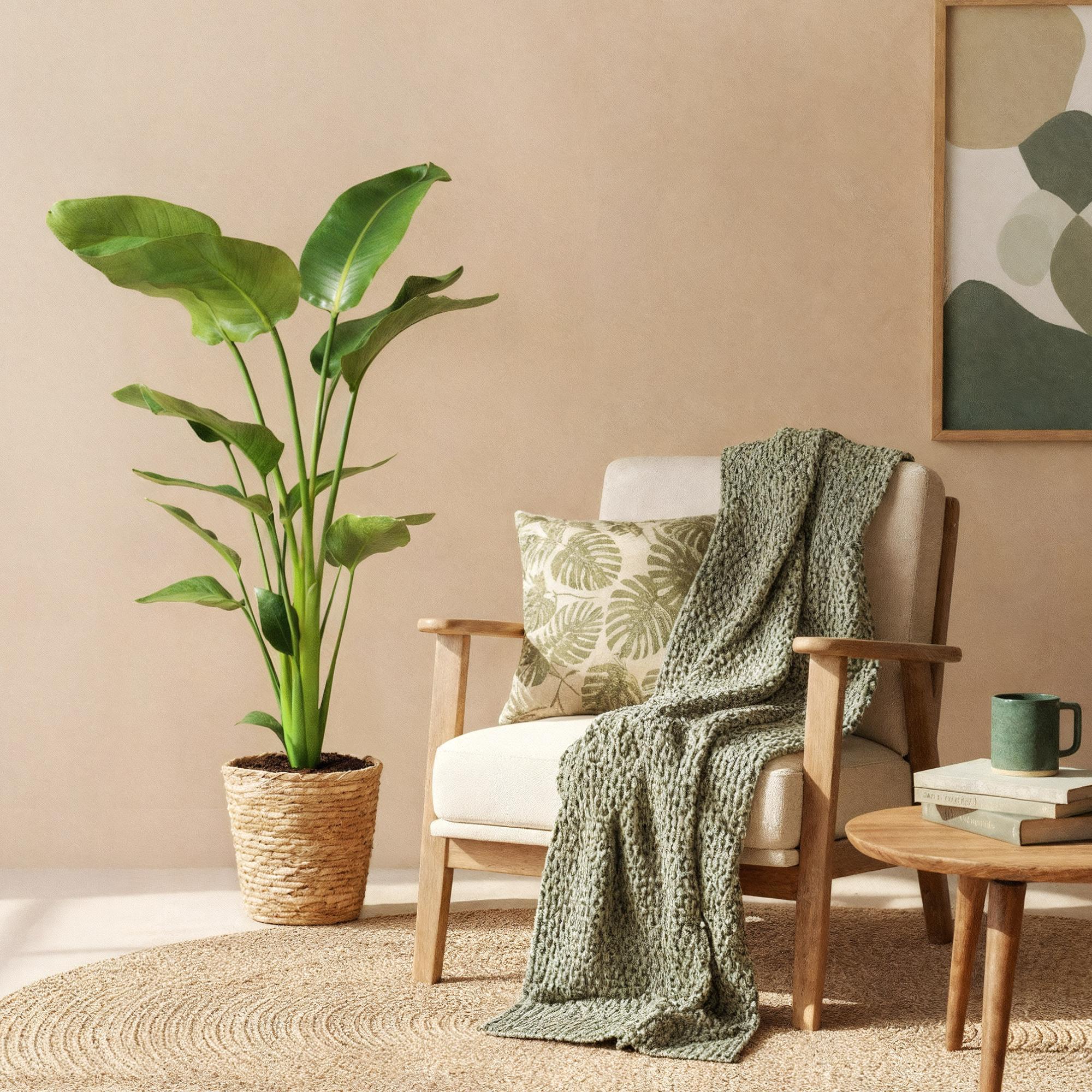 Stelitzia Nicolai - Paradijsvogelbloem - Weinig onderhoud - met mand - Groen - 1 Plant - Pot 21cm - Hoogte 110-120cm