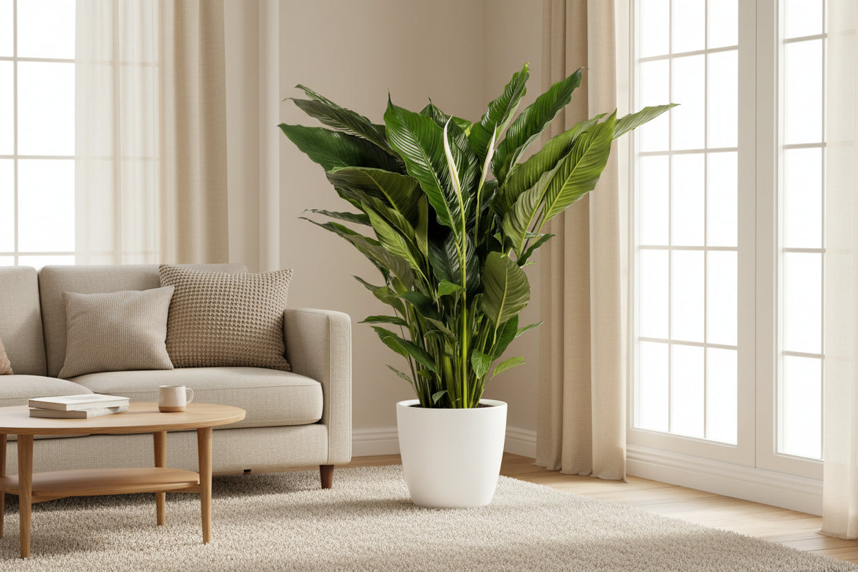 Spathiphyllum Sweet Sebastiano - Ø24cm - ↕110cm + Pot Brussels D25x23cm - Wit