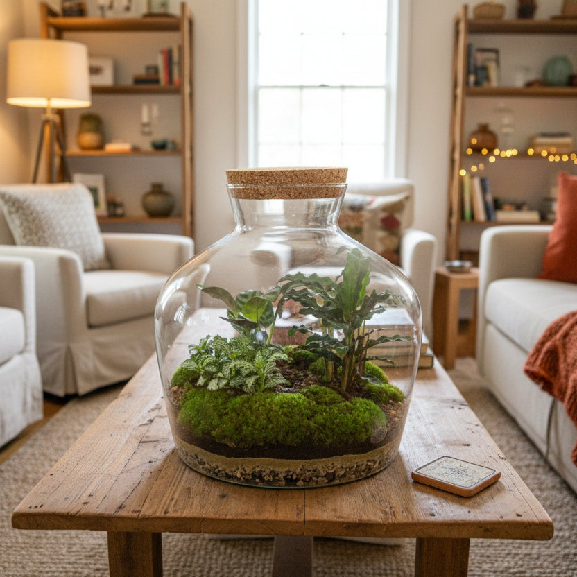 DIY Planten terrarium met licht -  Fat Joe - Ø 29 cm ↑ 30 cm - Rake + Shovel + Tweezer + Scissors