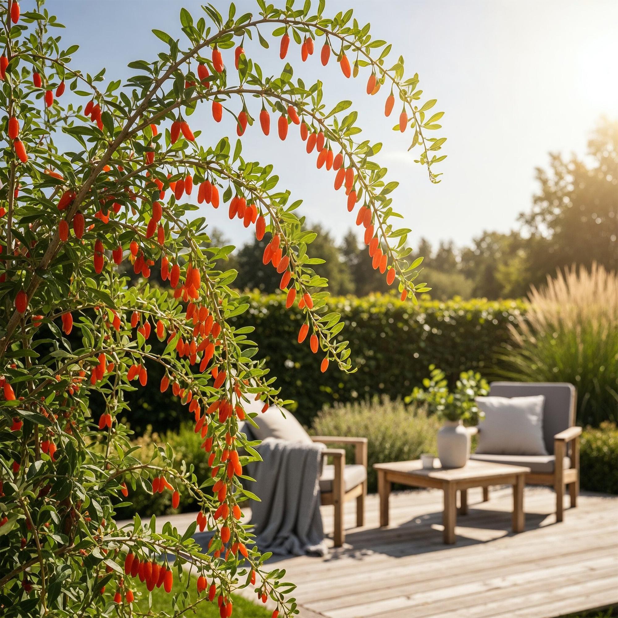 Fruitplanten -3x Goijbes - Lycium Barbarum - Winterhard - 3 Planten - Pot  9 cm - Oranje - Rode Vrucht