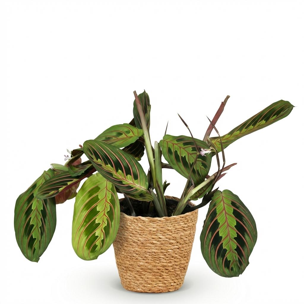 Maranta Fascinator Tricolour - Gebedsplant - Huisdiervriendelijke Plant - Groen - 1 Plant - met Mand - Pot 12cm - Hoogte 25cm