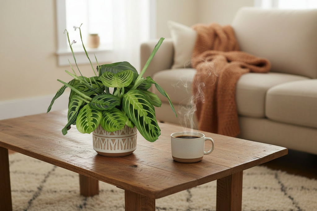 Kamerplant 2 STUKS- Maranta Fascinator Lemon Lime - Gebedsplant - Huisdiervriendelijk - Groen - 2 Planten - Pot 12cm - Hoogte 30-35cm