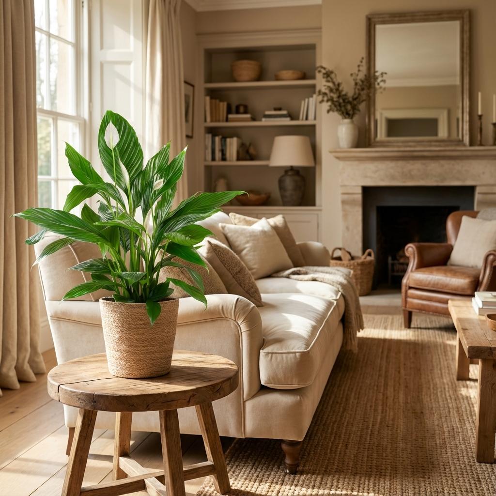 Spathiphyllum met Mand Zeegras naturel - 80cm - Ø21