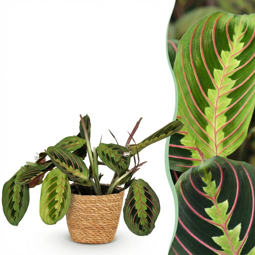Maranta Fascinator Tricolour - Gebedsplant - Huisdiervriendelijke Plant - Groen - 1 Plant - met Mand - Pot 12cm - Hoogte 25cm