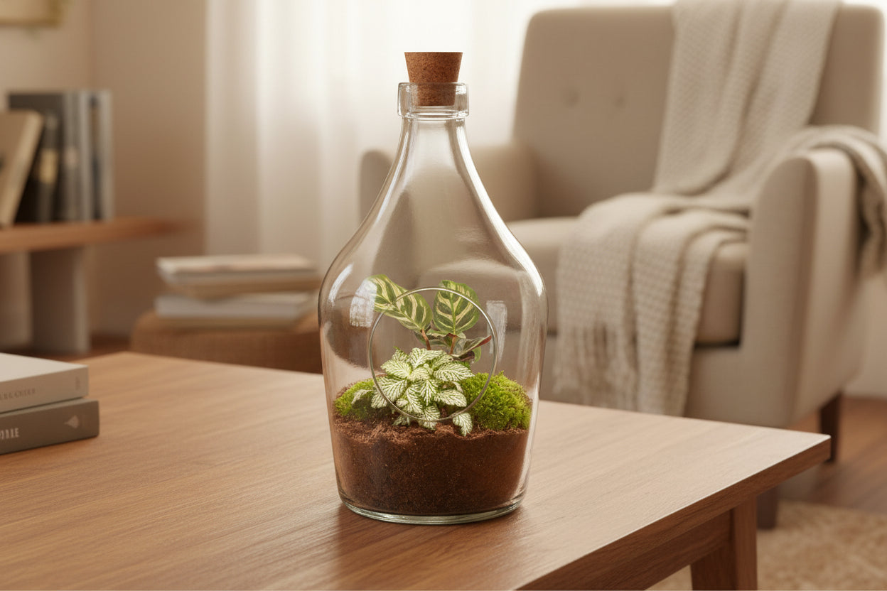 Open terrarium Joss - Calathea Makoyana & Fittonia white Tiger - ↑ 30 cm